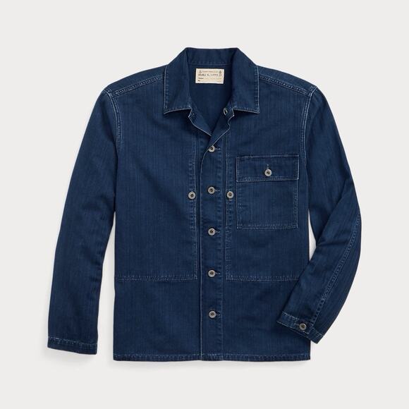 NWT RRL Double RL Indigo Herringbone Twill Overshirt Chore Mens Jacket - Picture 1 of 7